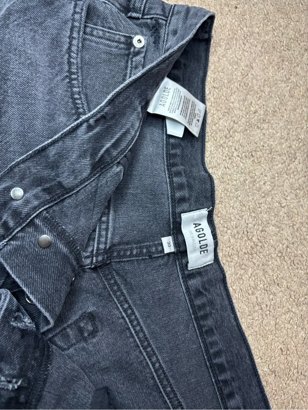 AGOLDE Parker Long Black Frayed Hem Denim Shorts